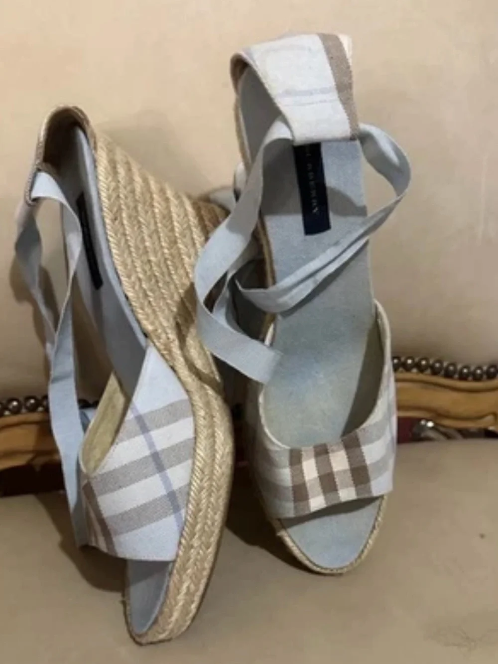 Burberry Blue Nova Check Espadrille Sandals Size 41